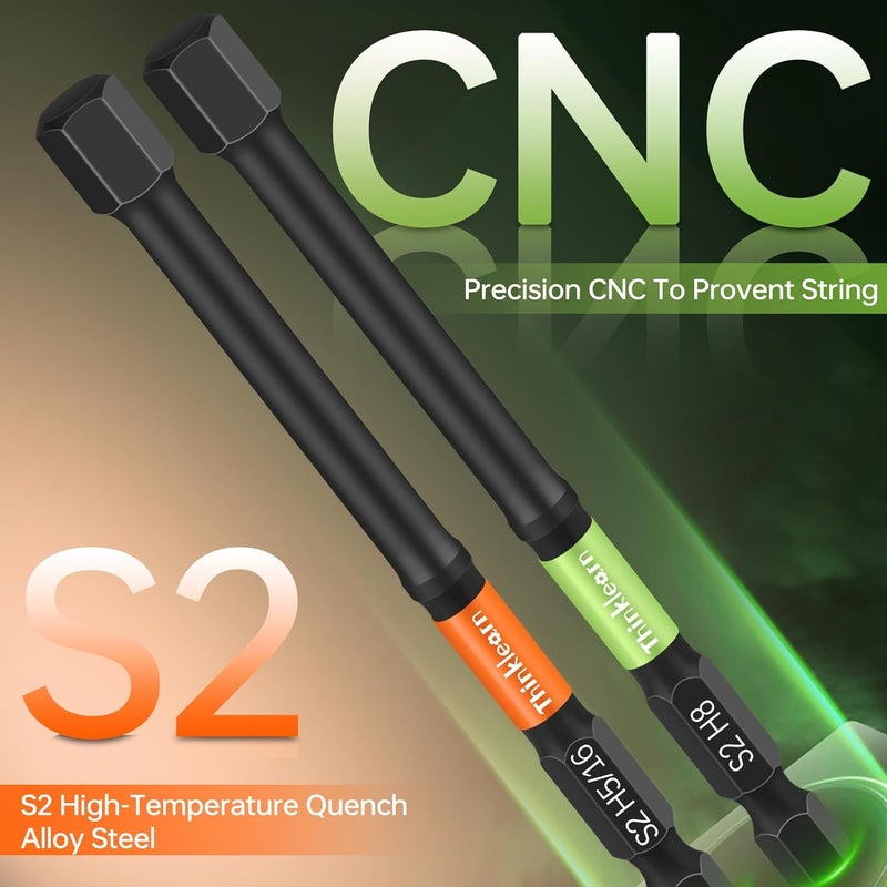 ThinkLearn Allen Wrench Drill Bit Set for Impact Drivers, 20PCS Hex Bit Set (Metric&SAE), 4" Long Allen Wrench Drill Sets, 1/4" Hex-Shank S2 Steel Head with Quick Release Bits, CNC Machined Tips with Magnetism - Image 4